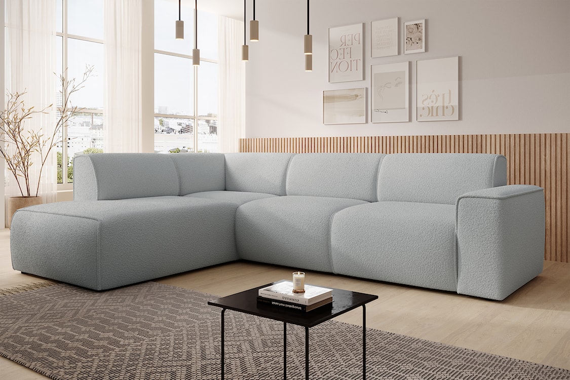 Narożnik Bouvi L-kształtny z boczkiem lewostronny jasnoszary boucle  - zdjęcie 3