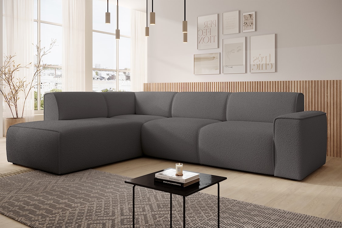 Narożnik Bouvi L-kształtny z boczkiem lewostronny ciemnoszary boucle  - zdjęcie 3