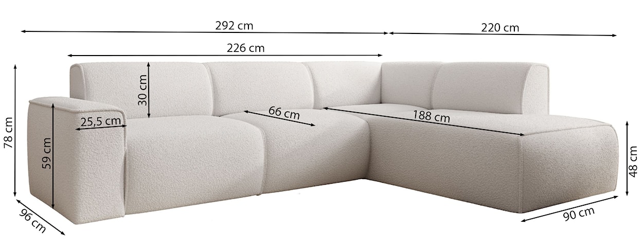Narożnik Bouvi L-kształtny z boczkiem prawostronny beżowy boucle  - zdjęcie 5