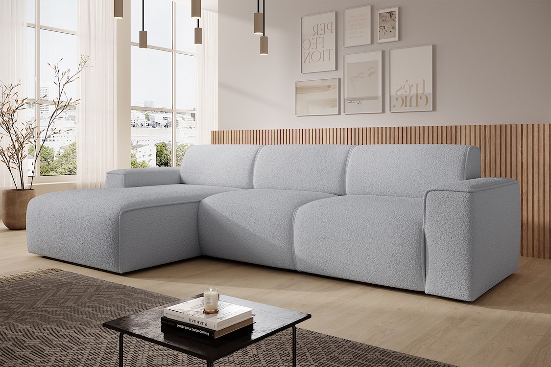 Narożnik Bouvi L-kształtny lewostronny jasnoszary boucle  - zdjęcie 3