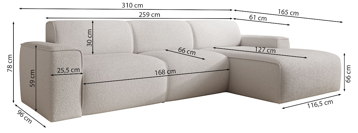 Narożnik Bouvi L-kształtny prawostronny beżowy boucle  - zdjęcie 5