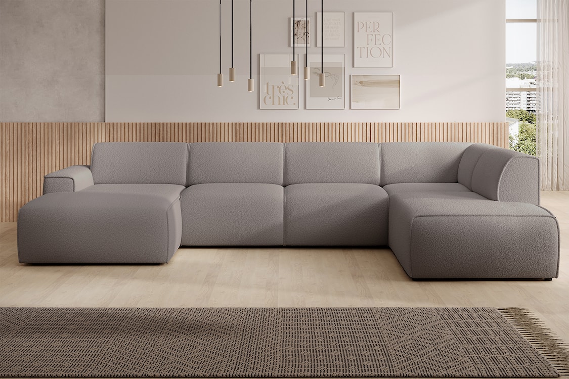 Narożnik Bouvi U-kształtny prawostronny szarobrązowy boucle  - zdjęcie 2