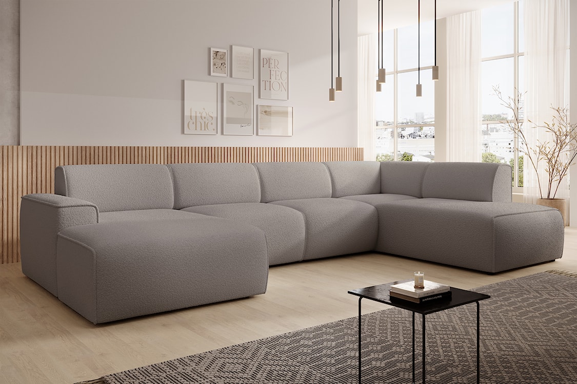 Narożnik Bouvi U-kształtny prawostronny szarobrązowy boucle  - zdjęcie 3