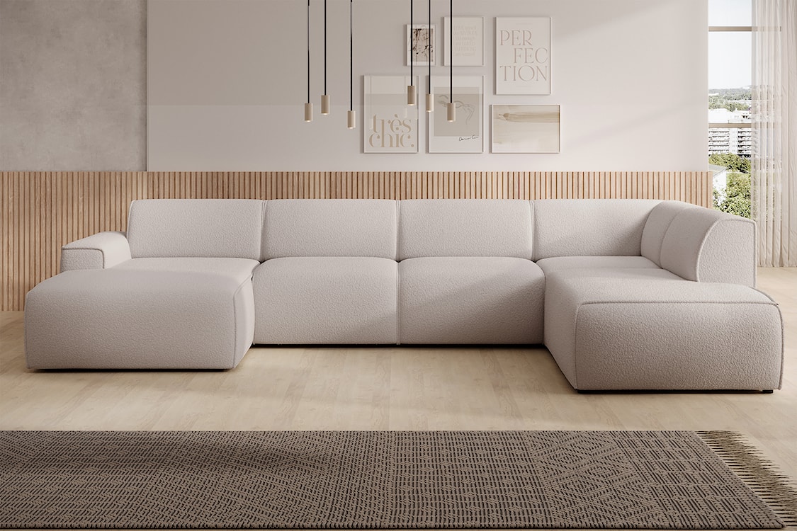 Narożnik Bouvi U-kształtny prawostronny jasnobeżowy boucle  - zdjęcie 2