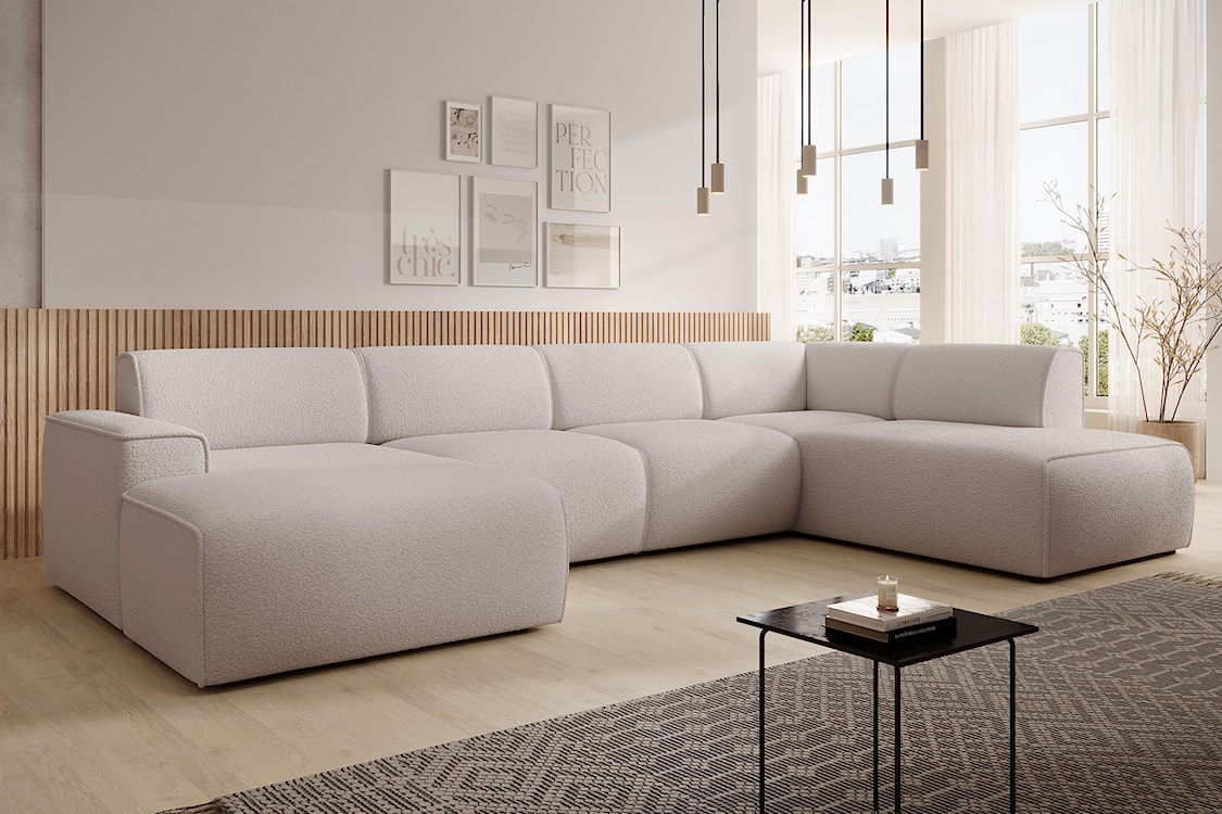 Narożnik Bouvi U-kształtny prawostronny jasnobeżowy boucle  - zdjęcie 3