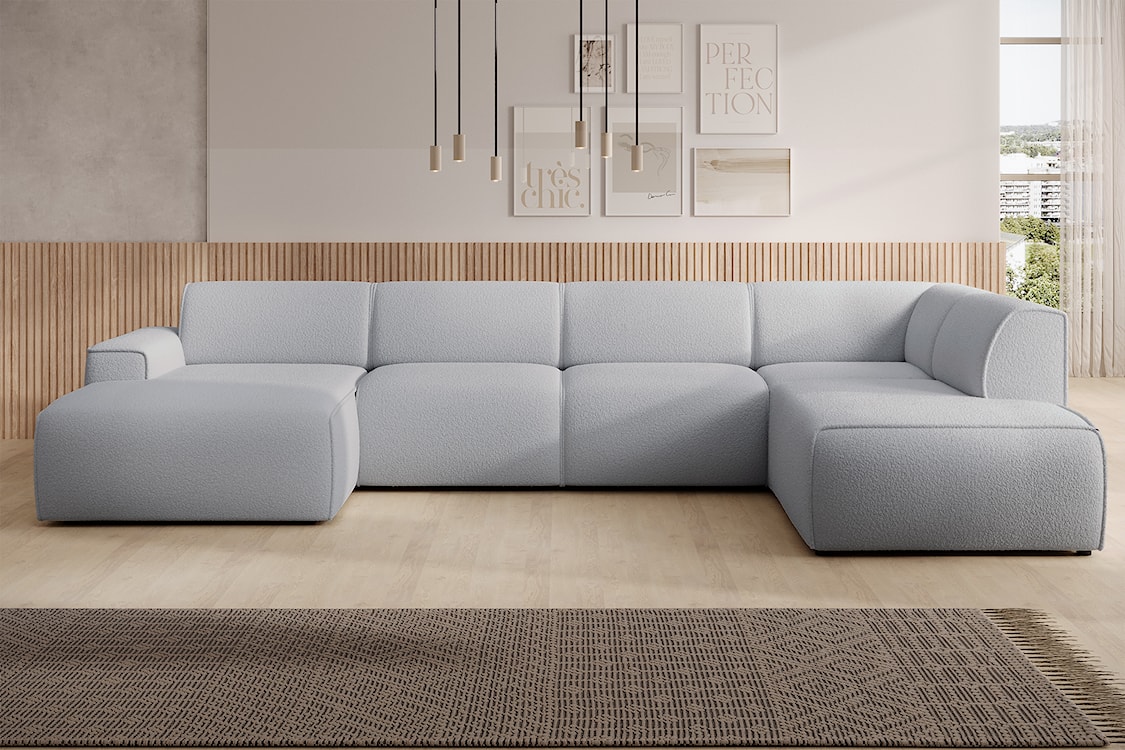 Narożnik Bouvi U-kształtny prawostronny jasnoszary boucle  - zdjęcie 2