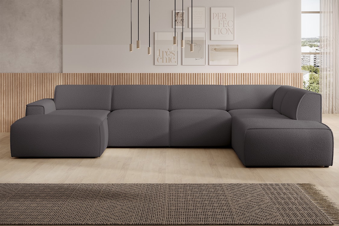 Narożnik Bouvi U-kształtny prawostronny ciemnoszary boucle  - zdjęcie 2