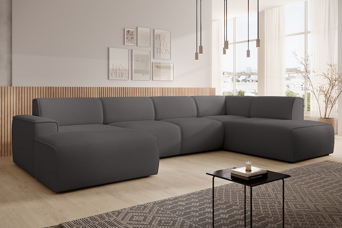 Narożnik Bouvi U-kształtny prawostronny ciemnoszary boucle  - zdjęcie 3