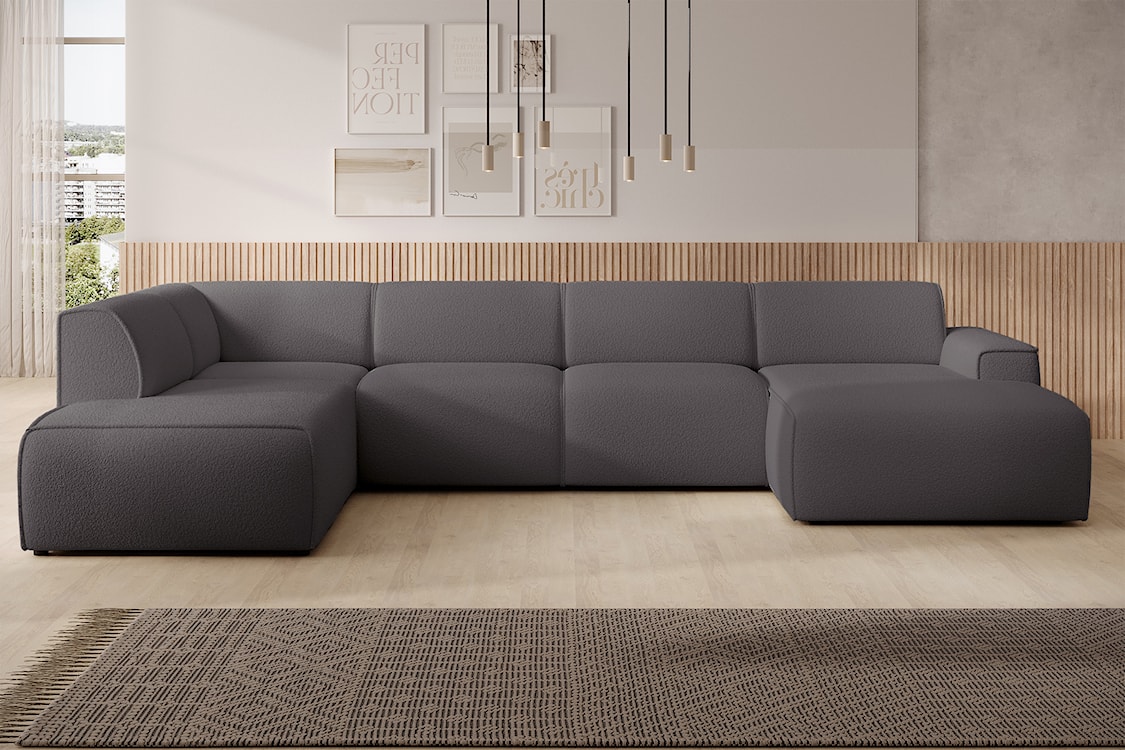 Narożnik Bouvi U-kształtny lewostronny ciemnoszary boucle  - zdjęcie 2