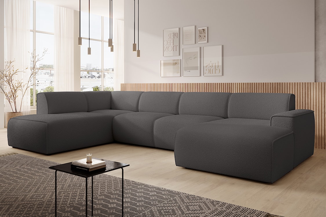 Narożnik Bouvi U-kształtny lewostronny ciemnoszary boucle  - zdjęcie 3