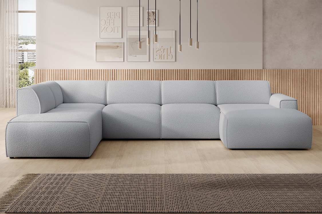 Narożnik Bouvi U-kształtny lewostronny jasnoszary boucle  - zdjęcie 2