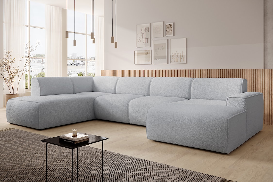 Narożnik Bouvi U-kształtny lewostronny jasnoszary boucle  - zdjęcie 3