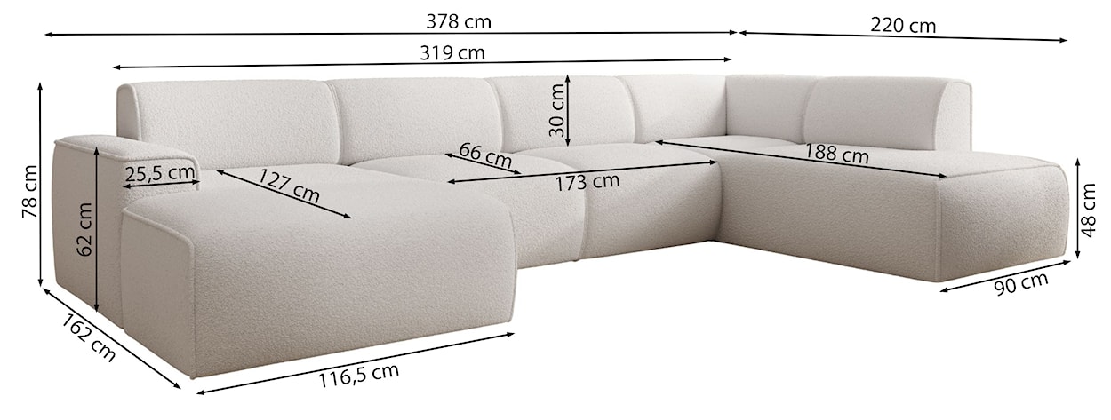 Narożnik Bouvi U-kształtny prawostronny beżowy boucle  - zdjęcie 5
