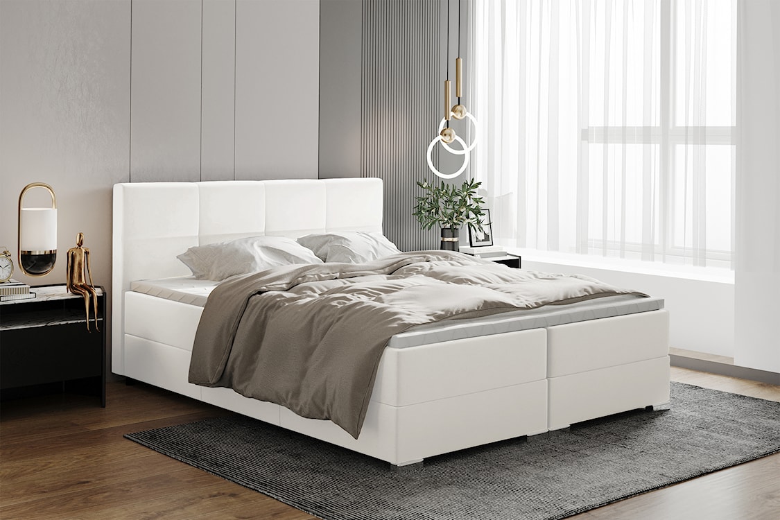 Łóżko kontynentalne 160x200 cm Palazzine z pojemnikami i topperem jasnobeżowe  - zdjęcie 2