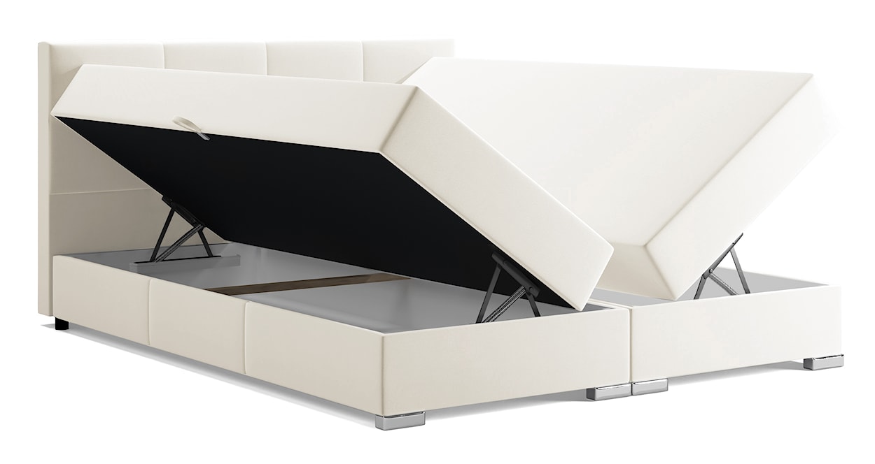 Łóżko kontynentalne 180x200 cm Palazzine z pojemnikami i topperem jasnobeżowe  - zdjęcie 3