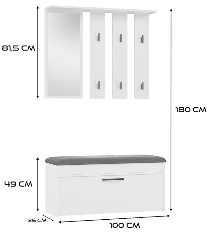 Zestaw do przedpokoju Parmani z siedziskiem i lustrem 100 cm biały  - zdjęcie 5