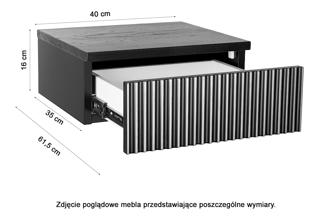 Szafka nocna Lonidos 40 cm wisząca czarna/złota z czarnym dębowym blatem lamele  - zdjęcie 7