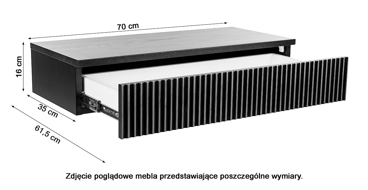 Toaletka Lonidos 70x35 cm  wisząca czarna/złota z czarnym dębowym blatem lamele  - zdjęcie 7