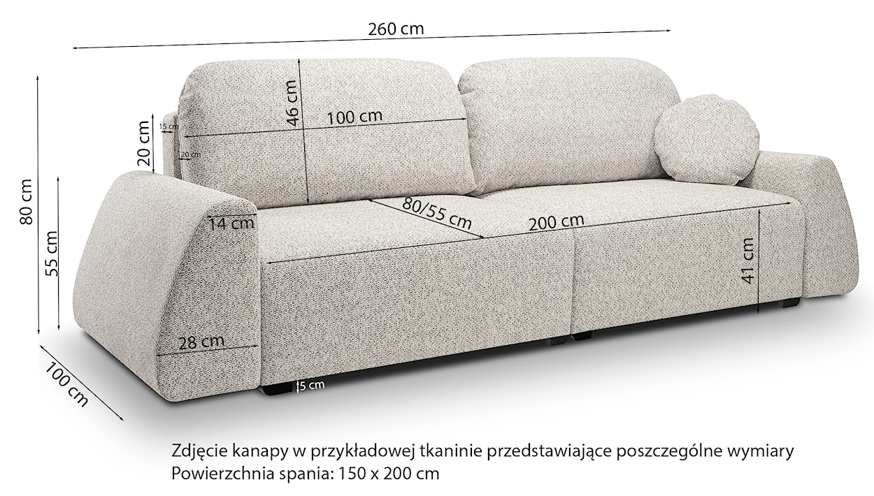 Kanapa rozkładana trzyosobowa Pelloma z pojemnikiem beżowa szenil  - zdjęcie 10