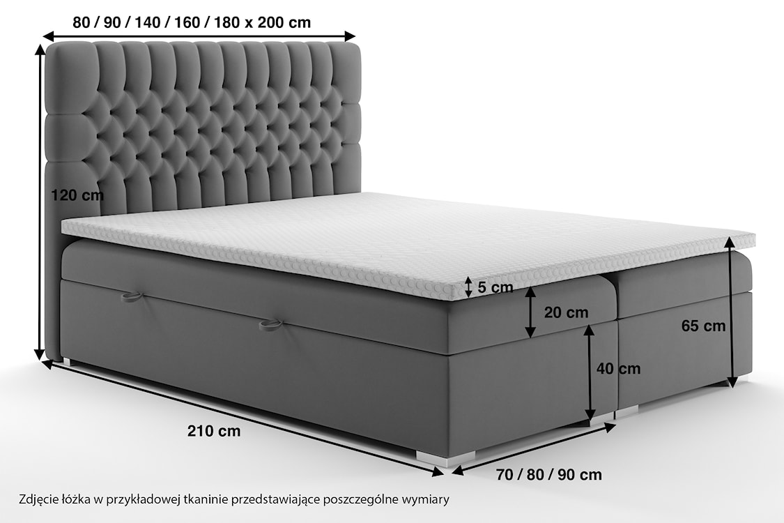 Łóżko kontynentalne 120x200 cm Persival z pojemnikami i topperem szarobeżowe welur hydrofobowy  - zdjęcie 6