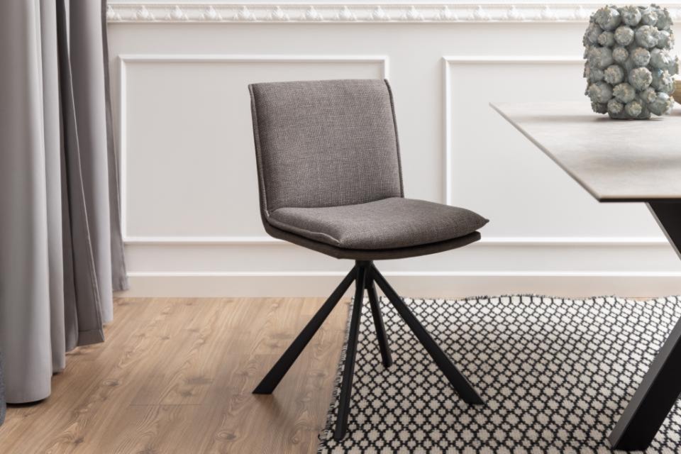 Krzesło do jadalni Pervel tapicerowane brązowo-szare obrotowe  - zdjęcie 9