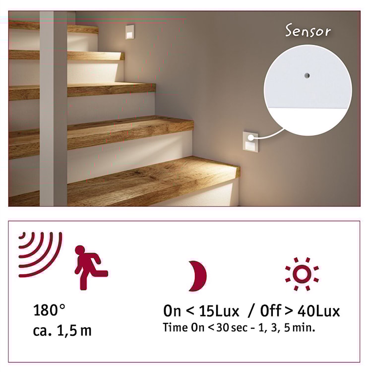 Lampa przyschodowa Tsaro LED z czujnikiem ruchu i zmierzchu biały mat  - zdjęcie 5