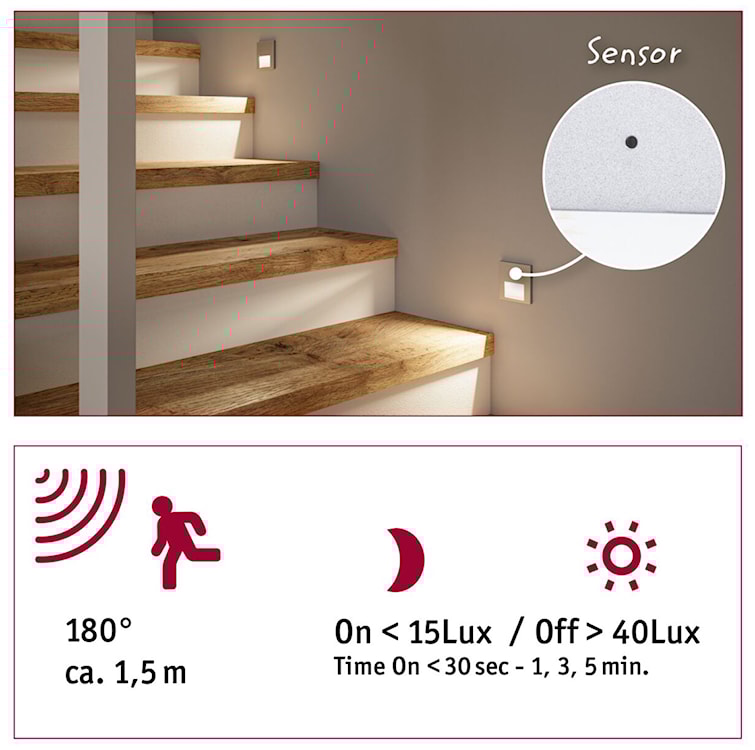 Lampa przyschodowa Tsaro LED z czujnikiem ruchu i zmierzchu chrom mat  - zdjęcie 5