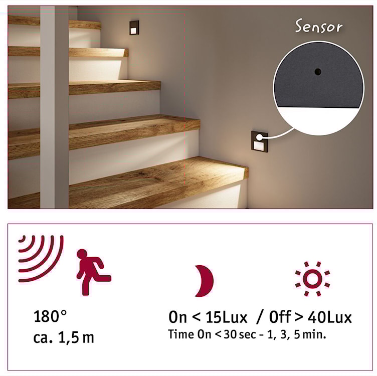 Lampa przyschodowa Tsaro LED z czujnikiem ruchu i zmierzchu czarny mat  - zdjęcie 5