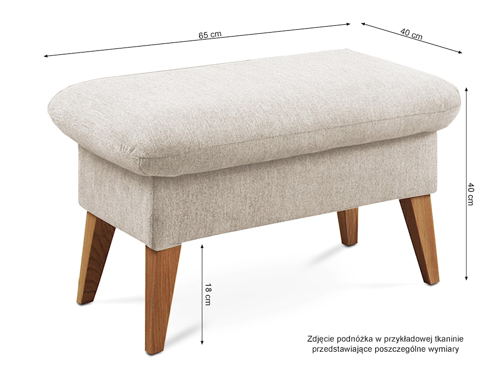 Fotel uszak z podnóżkiem Grimmu beżowy w tkaninie hydrofobowej welur nogi jasne drewno  - zdjęcie 5