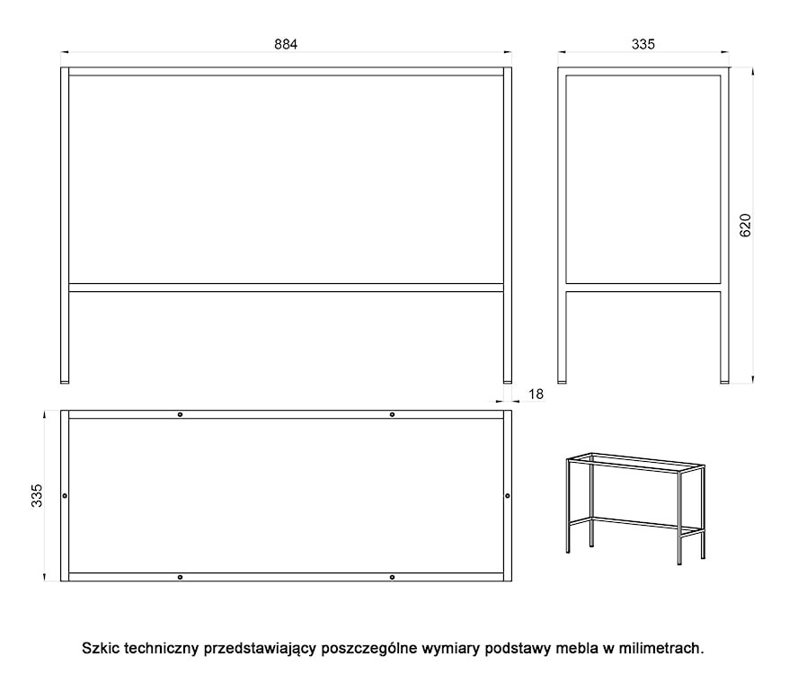 Konsola Evo z szufladą i stelażem 90 cm Czarna  - zdjęcie 9