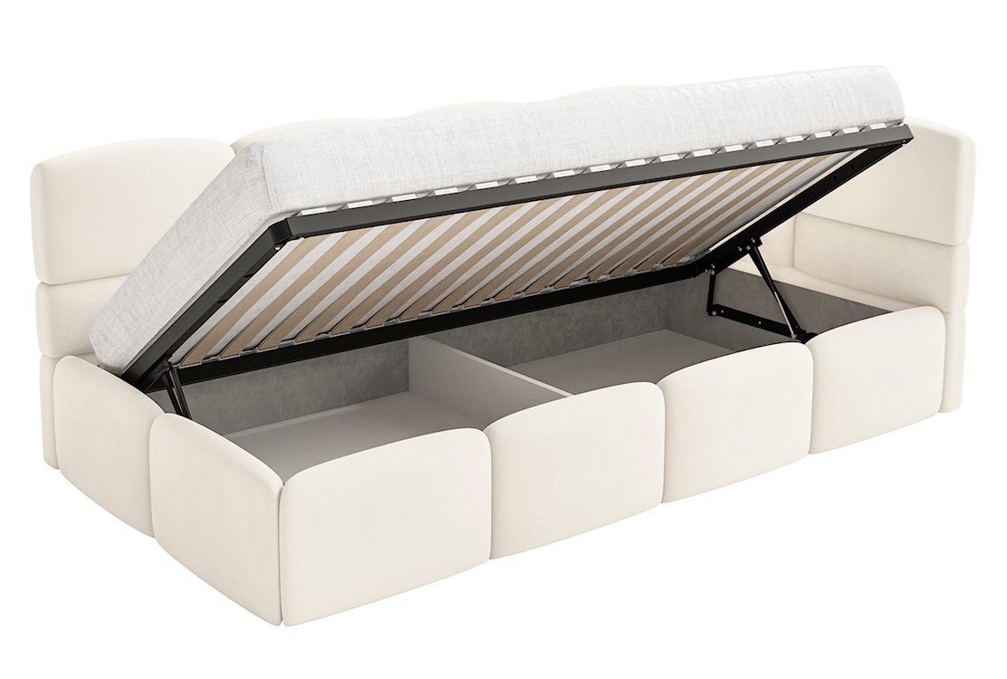 Łóżko młodzieżowe 90x200 cm Cloudy prawostronne z pojemnikiem kremowe welur hydrofobowy łatwoczyszczący  - zdjęcie 5