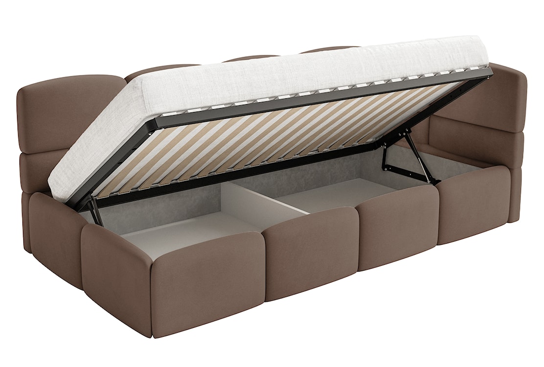 Łóżko młodzieżowe 90x200 cm Cloudy prawostronne z pojemnikiem brązowe welur hydrofobowy łatwoczyszczący  - zdjęcie 5