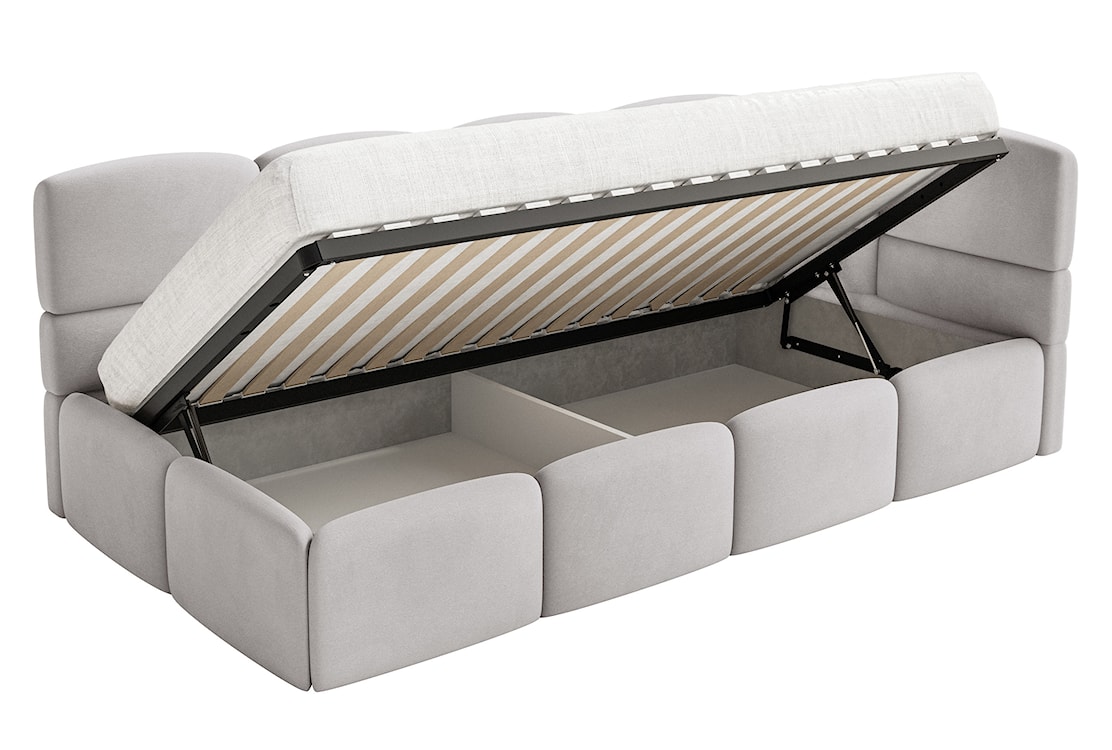 Łóżko młodzieżowe 90x200 cm Cloudy prawostronne z pojemnikiem i barierkami jasnoszare welur hydrofobowy łatwoczyszczący  - zdjęcie 9