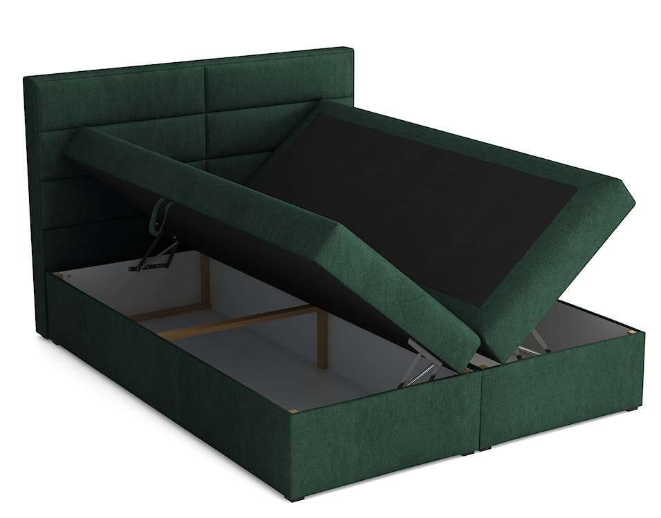 Łóżko kontynentalne 140x200 cm Valdamone z pojemnikami i topperem ciemnozielone welur łatwoczyszczący  - zdjęcie 3