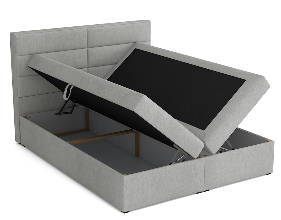 Łóżko kontynentalne 160x200 cm Valdamone z pojemnikami i topperem jasnoszare welur łatwoczyszczący  - zdjęcie 3