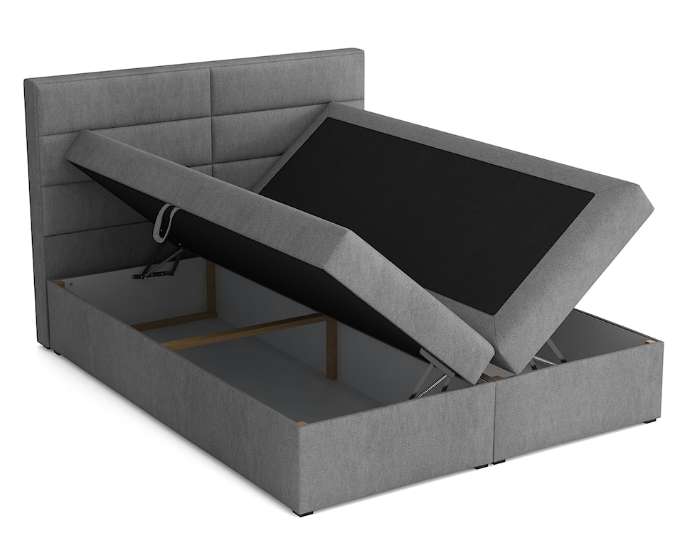 Łóżko kontynentalne 140x200 cm Valdamone z pojemnikami i topperem grafitowe welur łatwoczyszczący  - zdjęcie 3