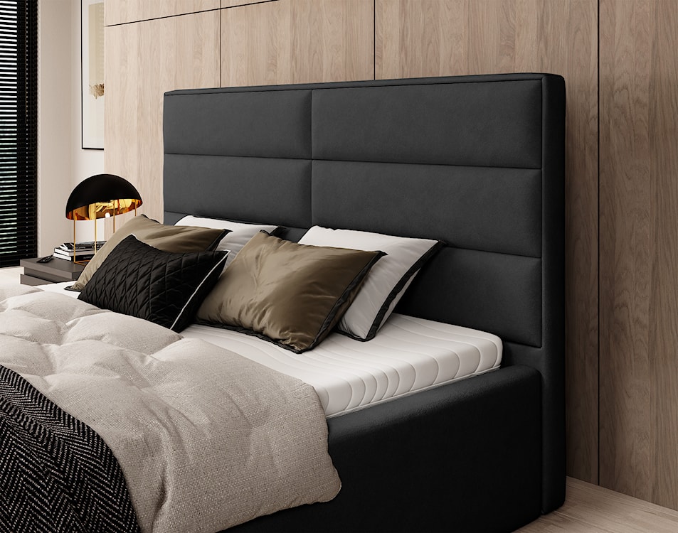 Łóżko tapicerowane 160x200 cm Valdamone z pojemnikiem hydrofobowe czarne  - zdjęcie 3