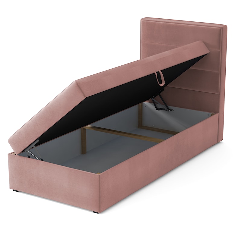 Łóżko kontynentalne 90x200 cm Valdamone z pojemnikiem różowe welur hydrofobowy lewostronne  - zdjęcie 3