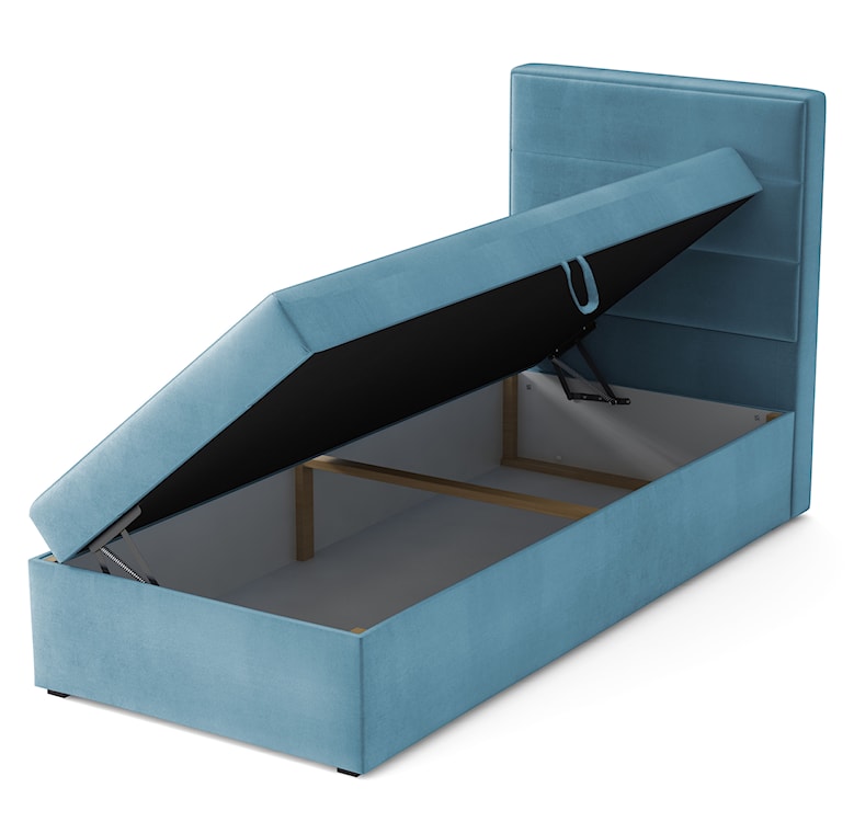 Łóżko kontynentalne 90x200 cm Valdamone z pojemnikiem błękitne welur hydrofobowy lewostronne  - zdjęcie 3