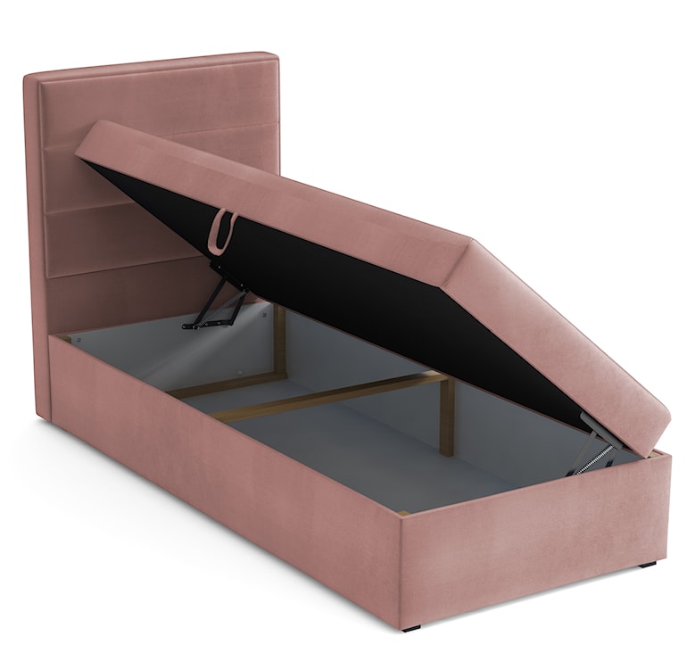 Łóżko kontynentalne 90x200 cm Valdamone z pojemnikiem różowe welur hydrofobowy prawostronne  - zdjęcie 3