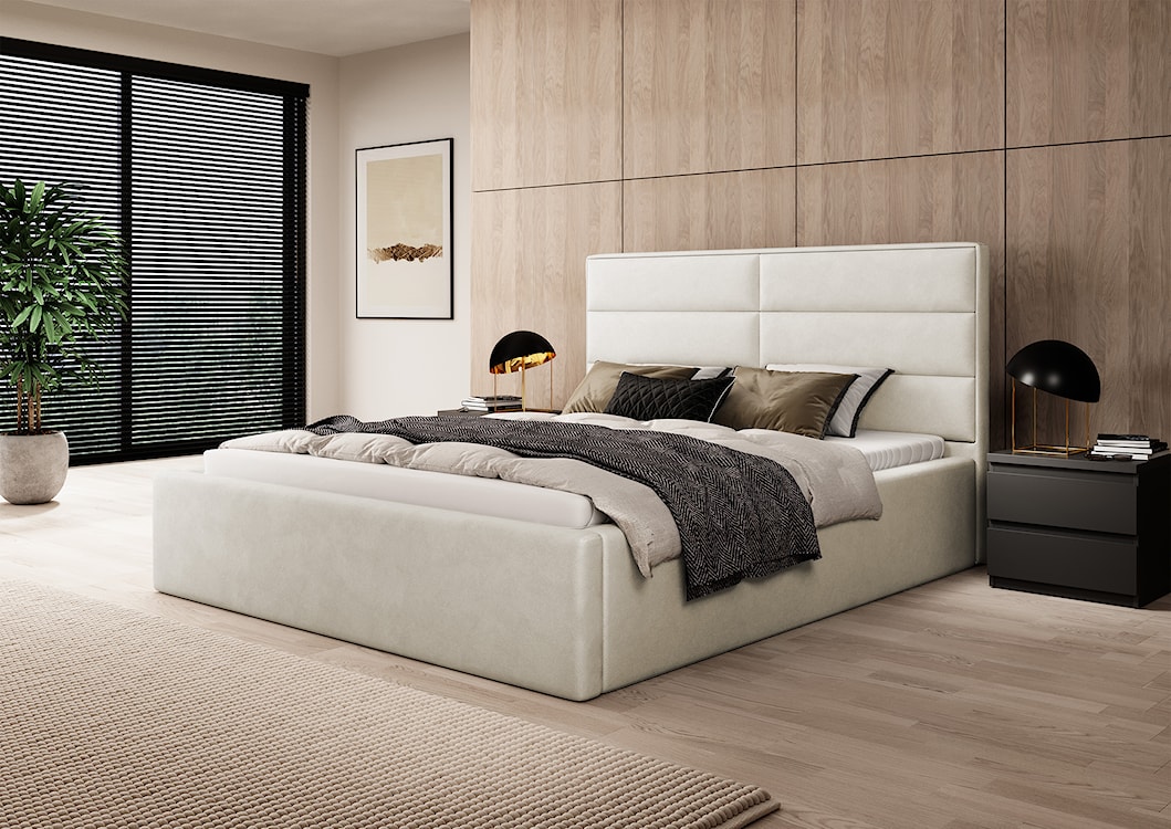 Łóżko tapicerowane 180x200 cm Valdamone hydrofobowe jasnobeżowe  - zdjęcie 2