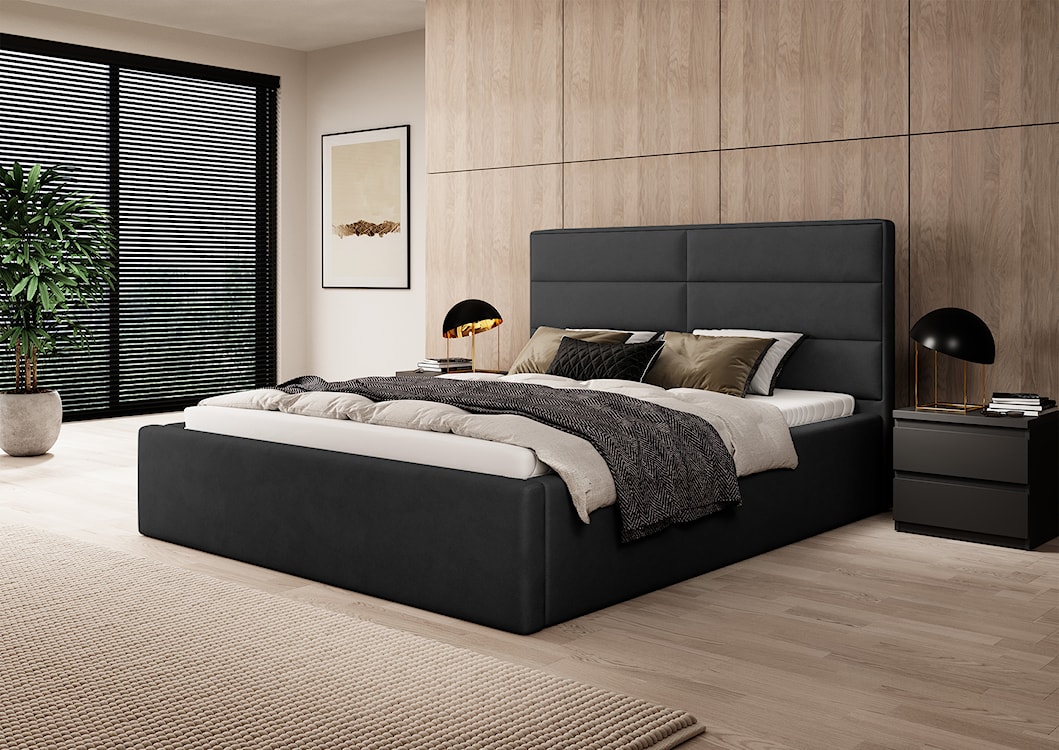 Łóżko tapicerowane 160x200 cm Valdamone hydrofobowe czarne  - zdjęcie 2