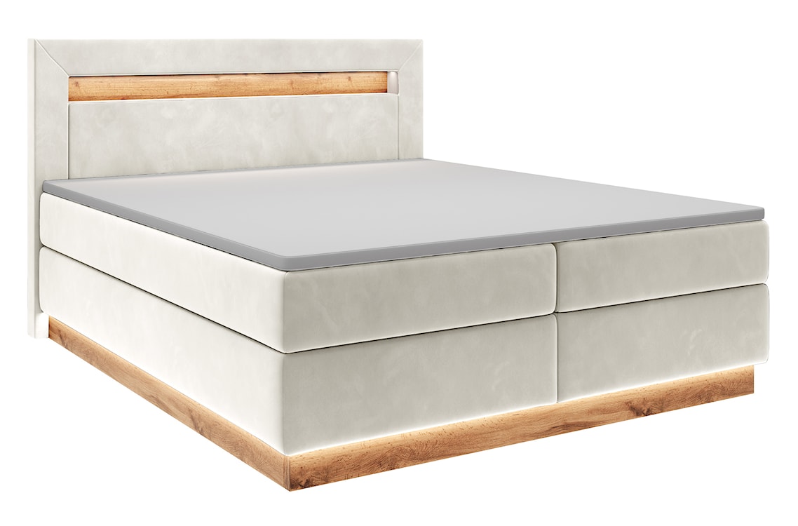 Łóżko kontynentalne Promie 160x200 cm z topperem kremowy welur