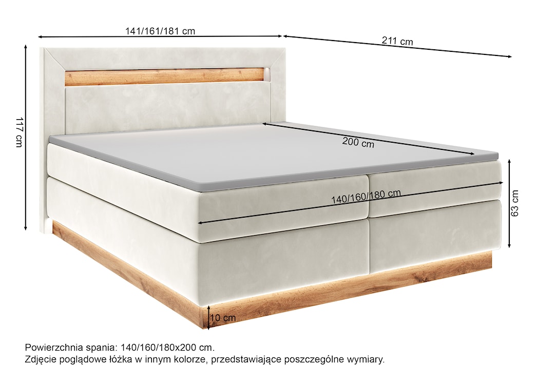 Łóżko kontynentalne Promie 140x200 cm z topperem grafitowy welur  - zdjęcie 4