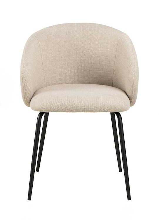 Krzesło tapicerowane z podłokietnikami Proney beżowe na czarnych metalowych nóżkach  - zdjęcie 4