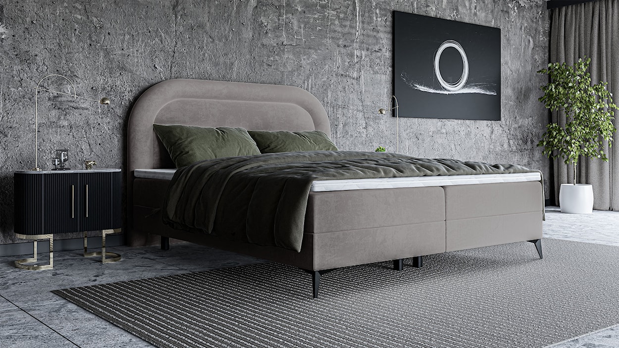 Łóżko kontynentalne 140x200 cm Loreo z topperem i pojemnikami szarobeżowe welur  - zdjęcie 2