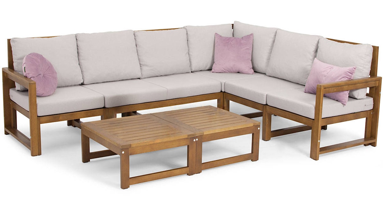 Zestaw mebli ogrodowych Ritalous sześcioosobowy z narożnikiem i stolikami kawowymi drewniany brązowy/jasnoszary  - zdjęcie 2