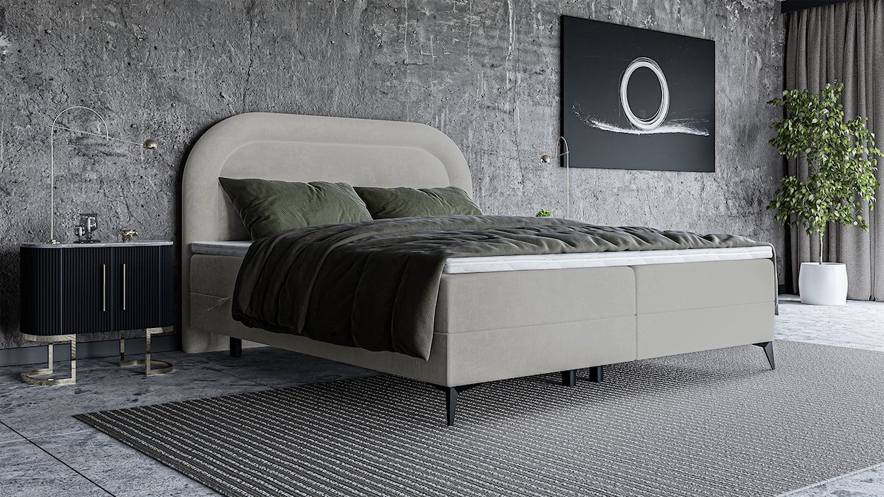 Łóżko kontynentalne 180x200 cm Loreo z topperem i pojemnikami jasnobeżowe welur  - zdjęcie 2