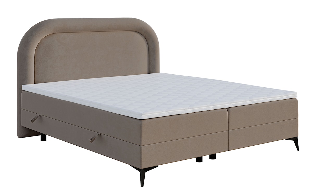 Łóżko kontynentalne 180x200 cm Loreo z topperem i pojemnikami beżowe welur 