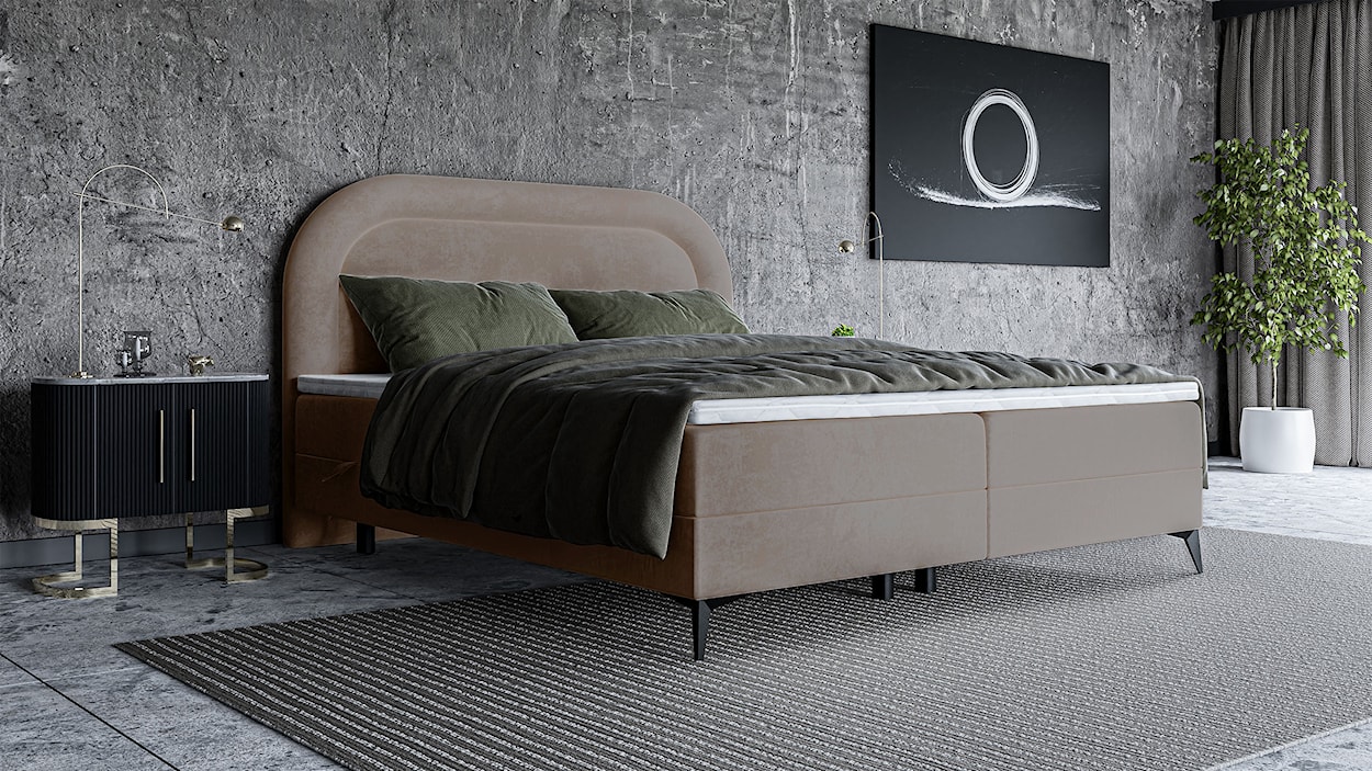 Łóżko kontynentalne 160x200 cm Loreo z topperem i pojemnikami beżowe welur  - zdjęcie 2